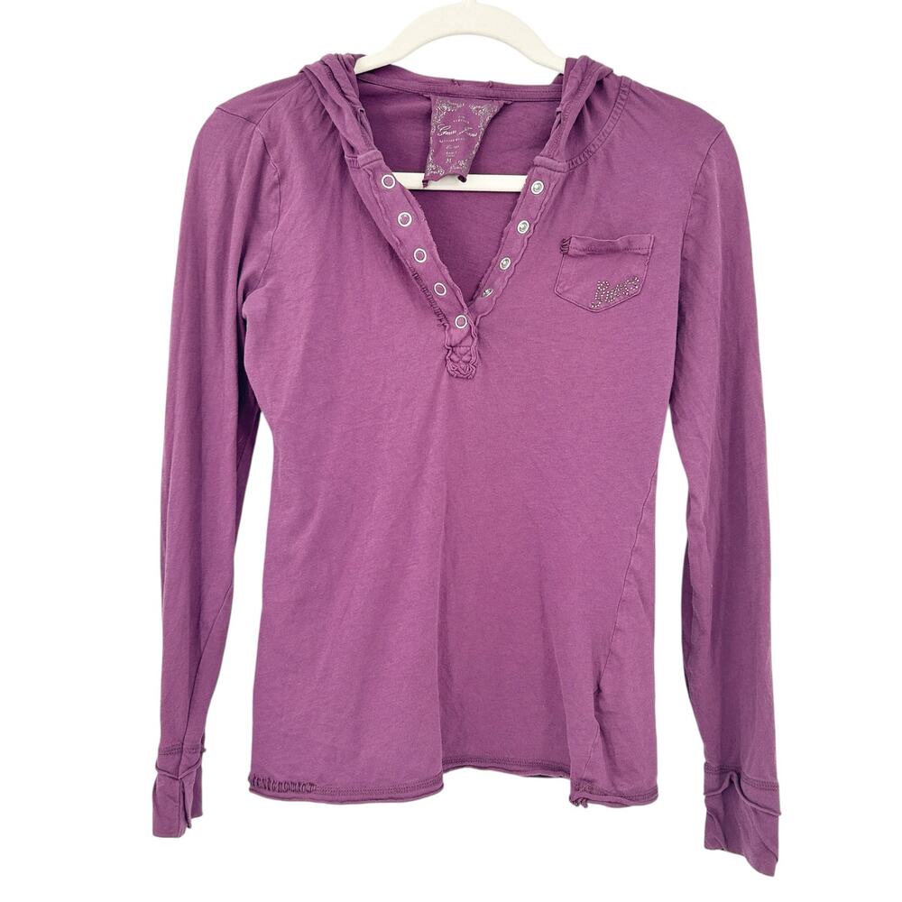 Guess Womens Y2K Vintage Rhinestone Crown Embellished Hooded Top Size M Purple